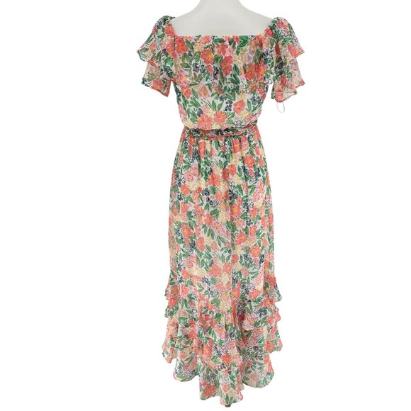 Floral Ruffle Midi Dress Vince Camuto XXS Polyester Made In India - Picture 3 of 6